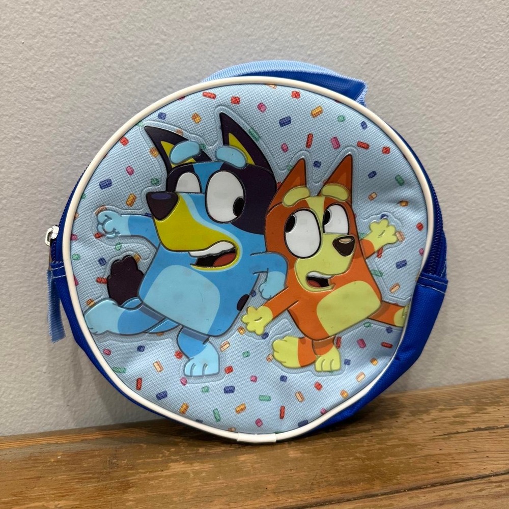 Bluey Lunch Bag Kids OS Blue Excellent Round Insulated Bingo 3D Zip Tote